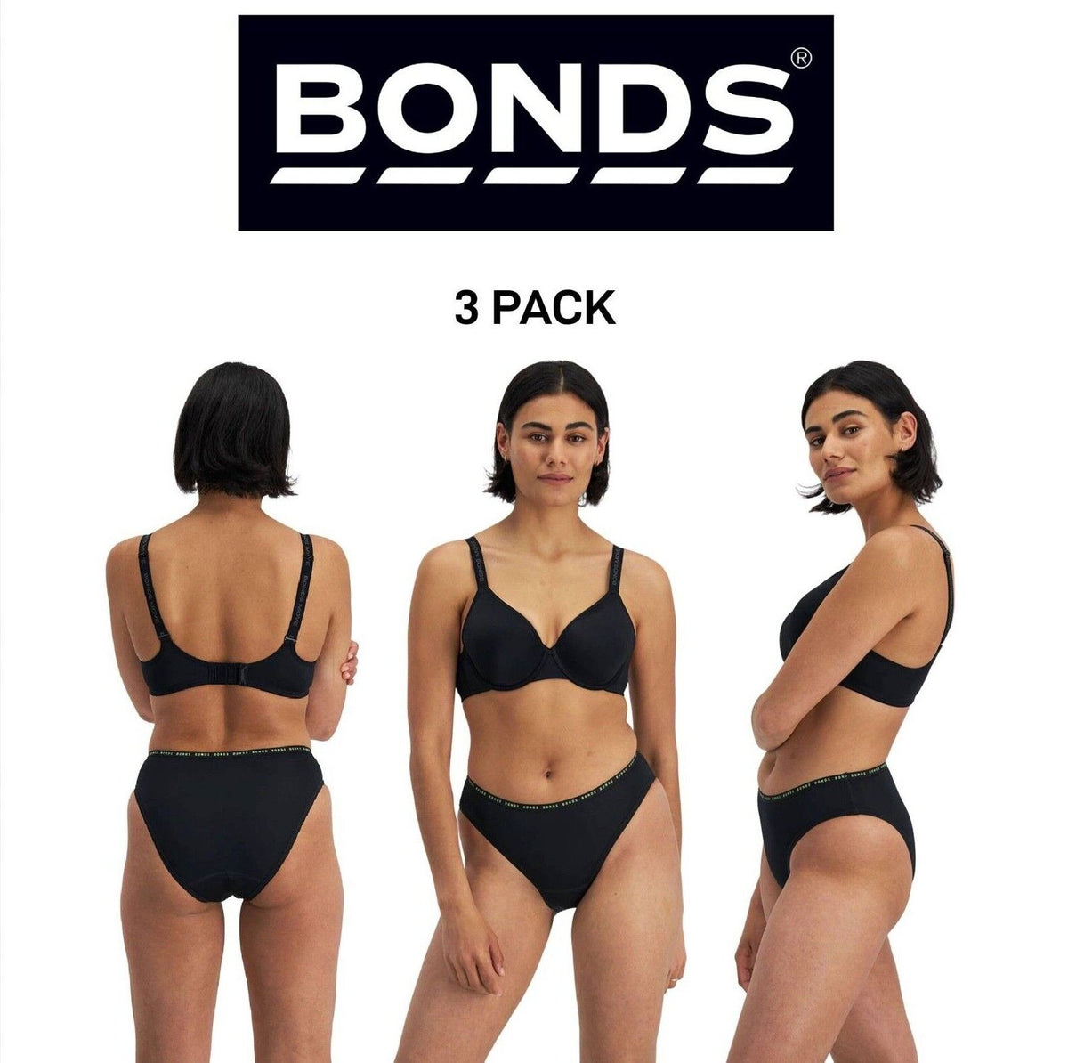 Bonds Womens Damn Dry Active Hi Bikini Protect Odours & Light Leaks 3 Pack WRJC