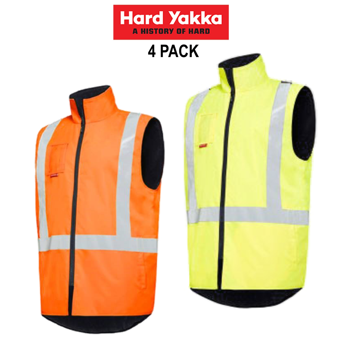 Hard Yakka 4 Pack Hi-Vis Vest Taped Reflect Interchange Shell Work Jacket Y21480