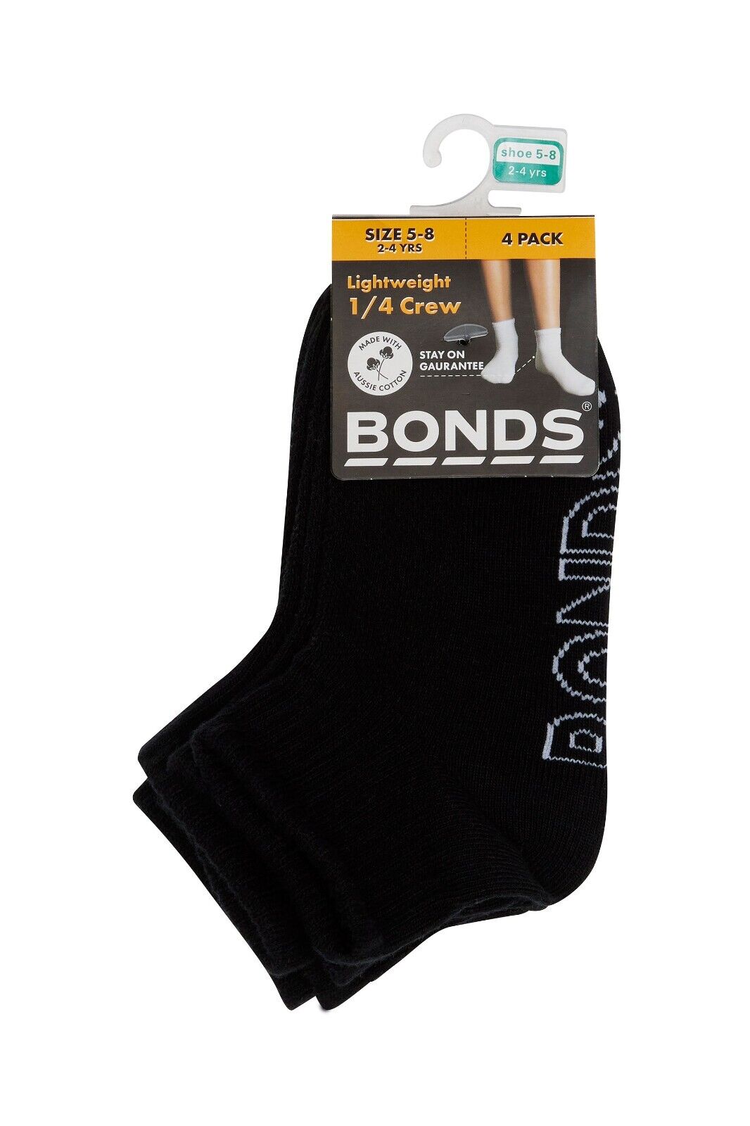 Bonds Kids Logo Light Quarter Crew Lightweight and Breathability 4 Pack RXUT4N