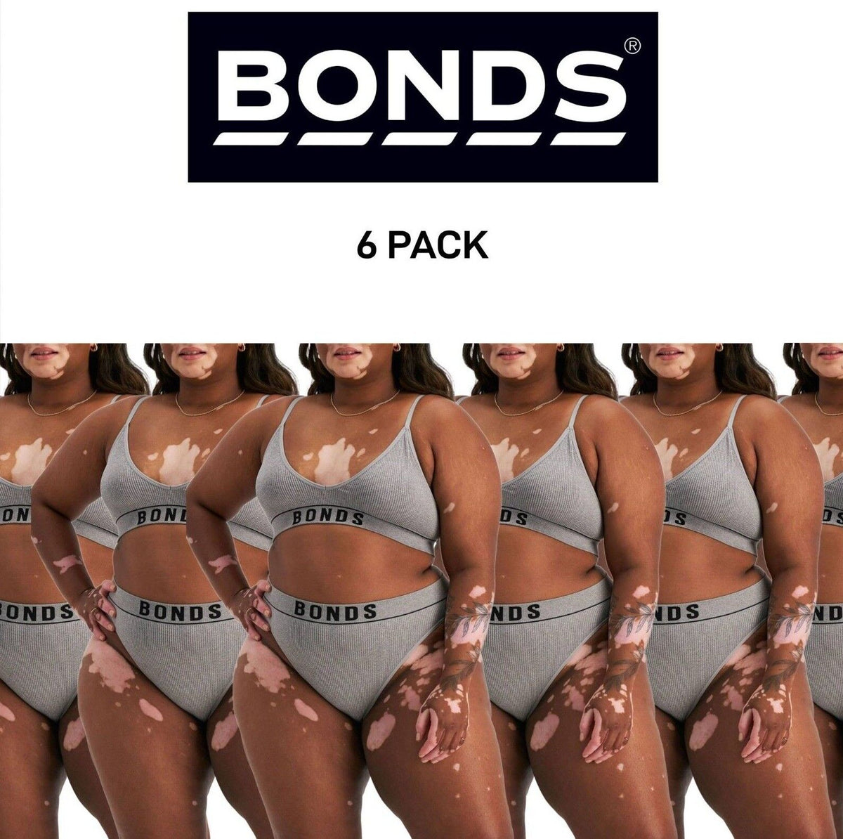 Bonds Womens Retro Rib Seamless Hi Bikini Hi Leg Smooth Stretchy 6 Pack WU8GT