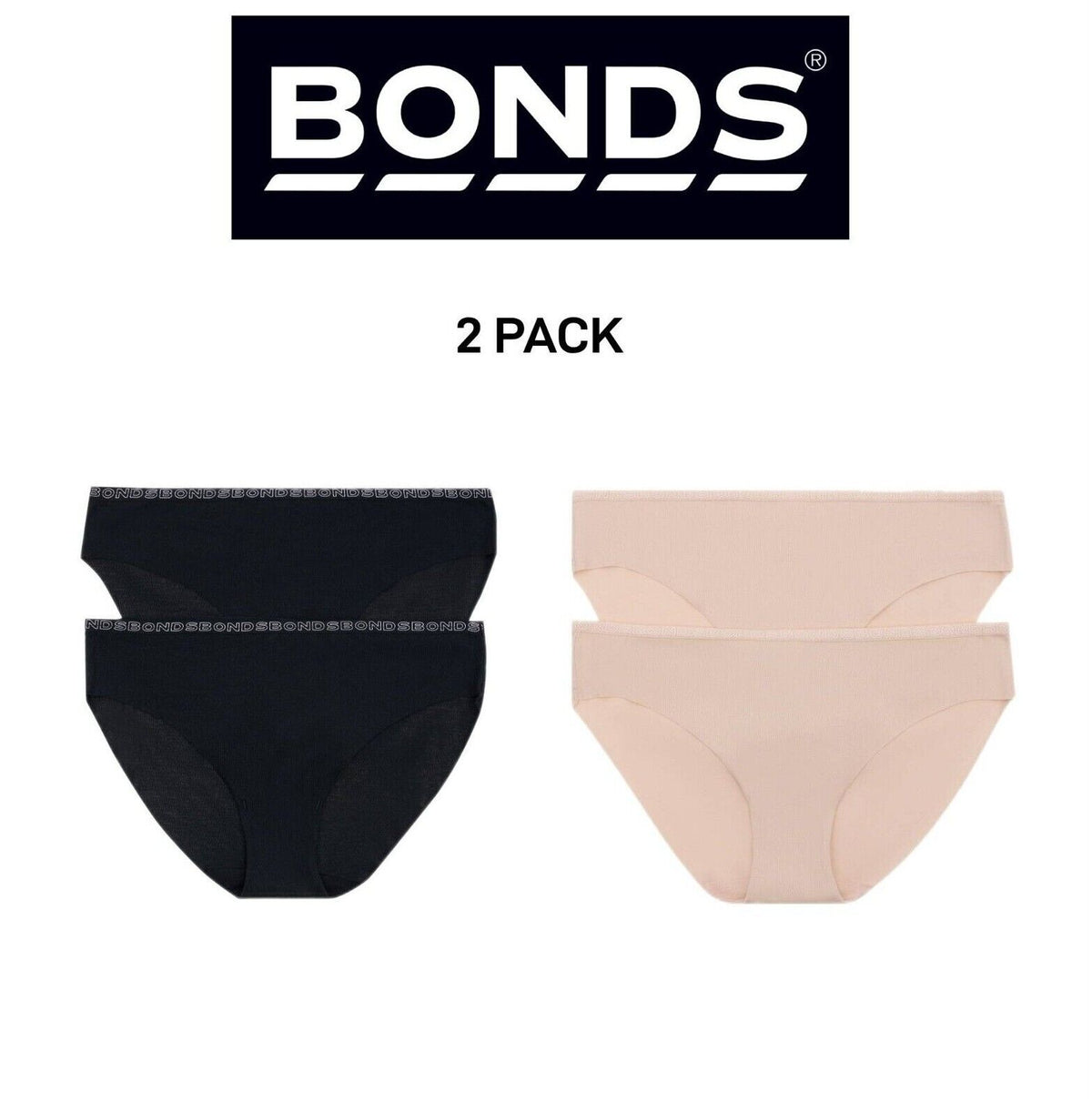 Bonds Womens No Show Bikini Smooth and Comfortable Waistband Brief 2 Pack WYQ5BW