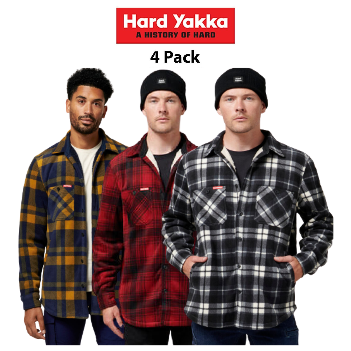 Hard Yakka Mens 4 Pack Legend Sherpa Comfy Fleece Jacket With Free Beanie Y06518