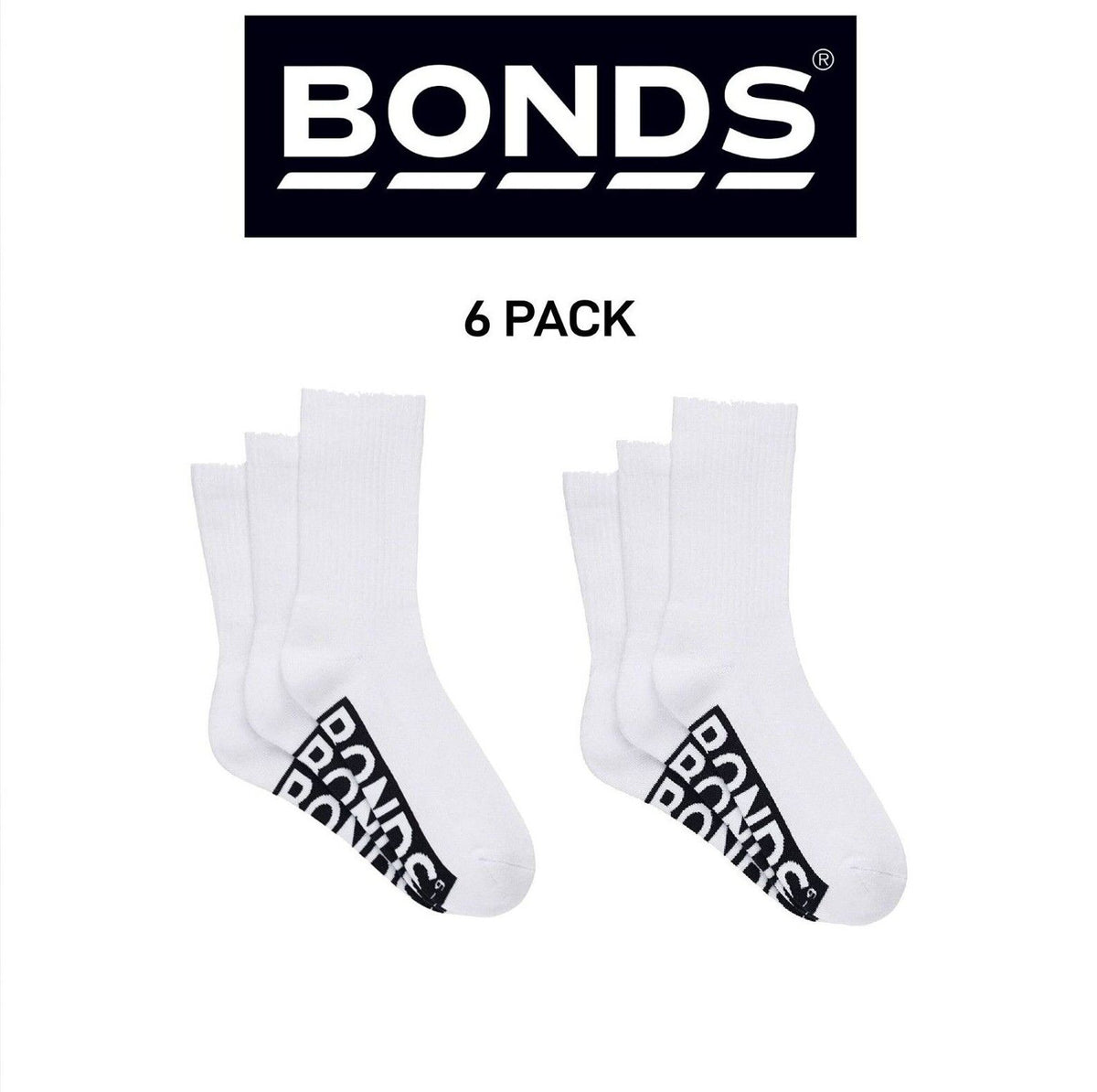 Bonds Mens Logo Cushioned Crew Socks Extra Comfort Smooth Seams 6 Pack SXMW3N