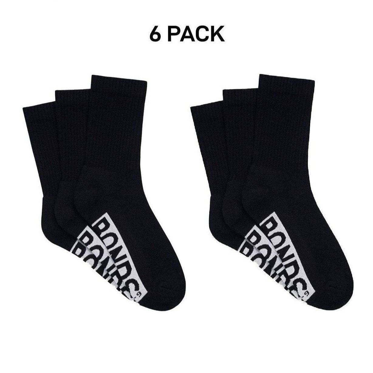 Bonds Mens Logo Cushioned Crew Socks Extra Comfort Smooth Seams 6 Pack SXMW3N