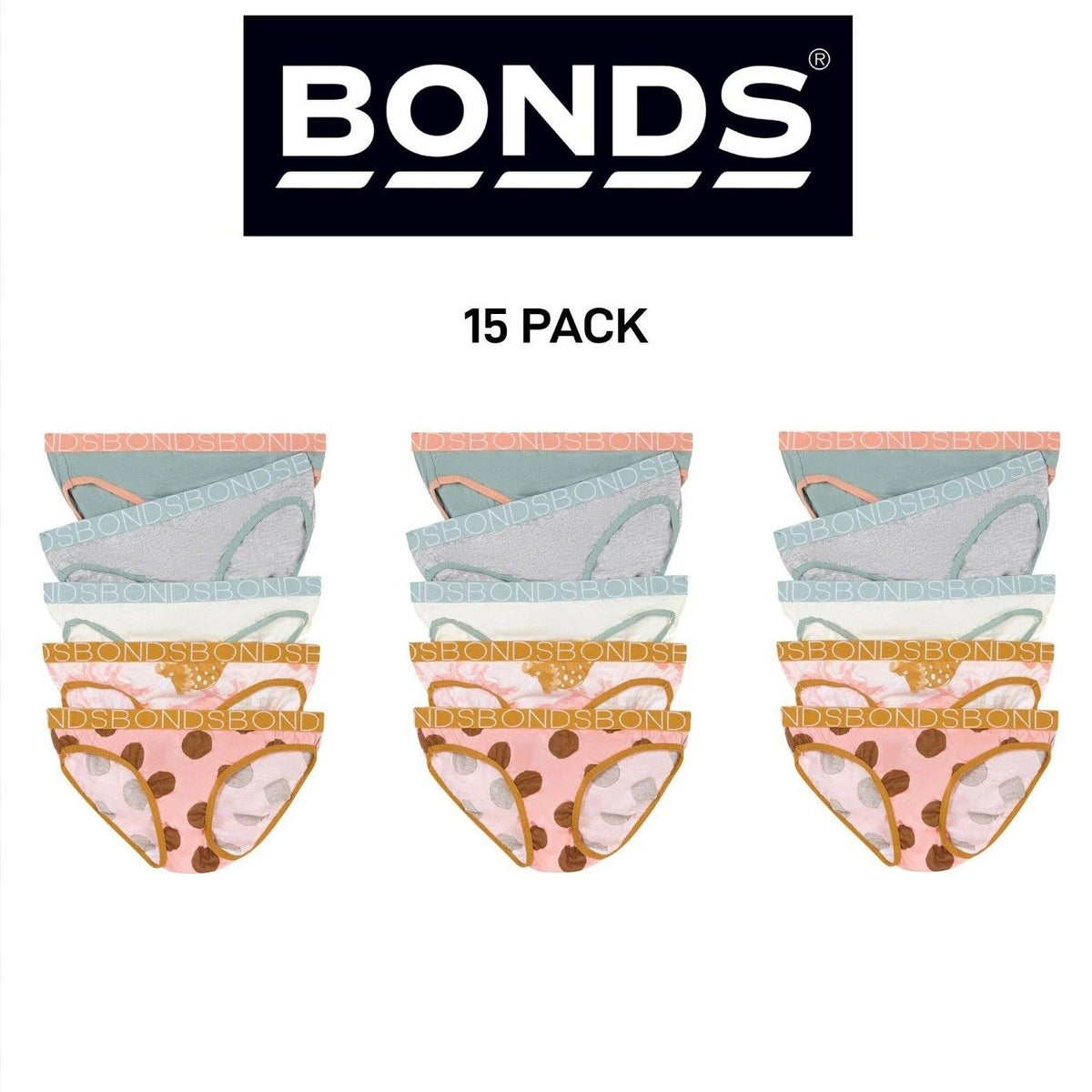 Bonds Girls Bikini Soft and Stretchy Perfect Everyday Coverage 15 Pack UWNV5A
