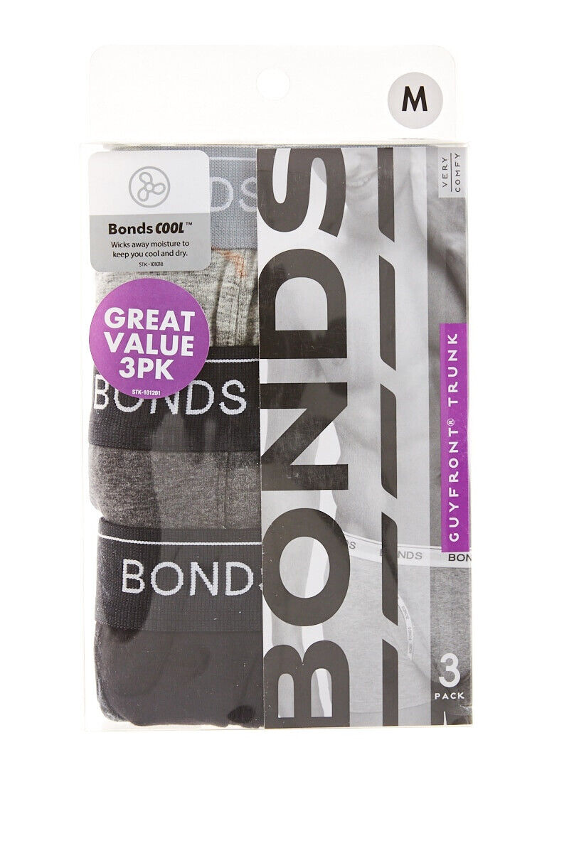 Bonds Mens Guyfront Trunk Super Soft Waistband With Logo 3 Pack MZ963A