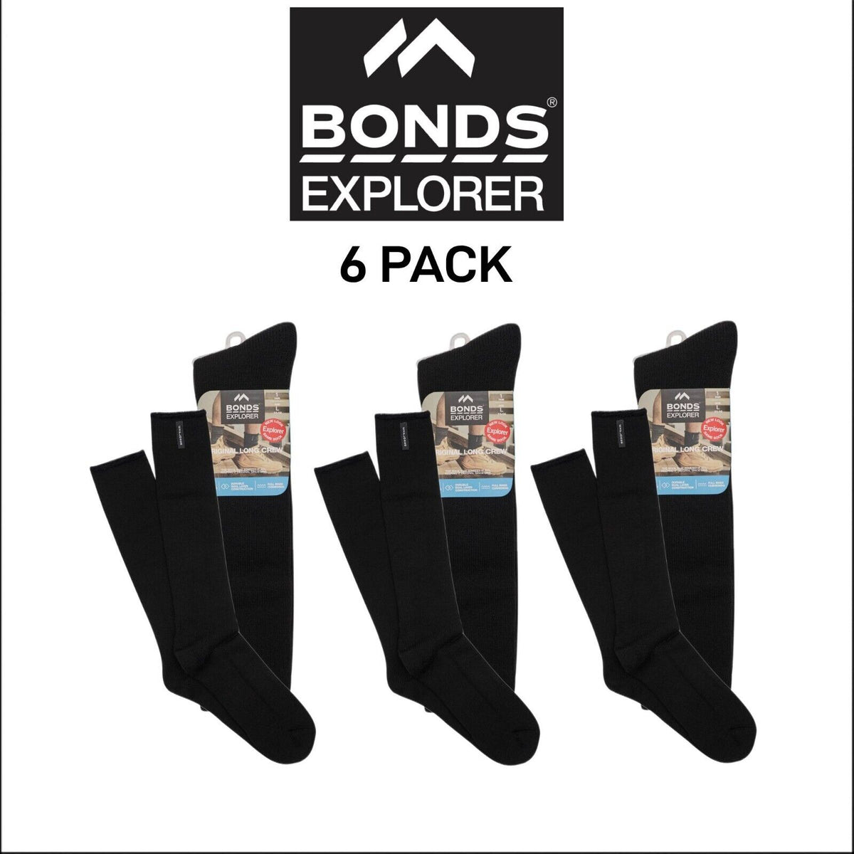 Bonds Explorer Cotton Blend King Size Sock Lightweight Durability 6 Pack S1130K