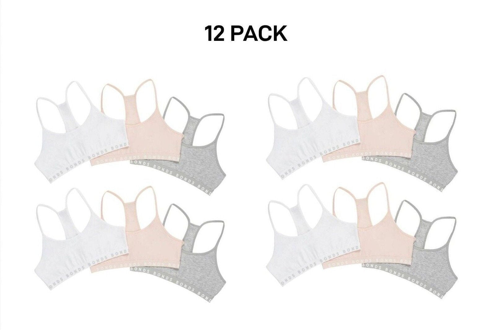 Bonds Girl Hipster Racer Crop Non-Slip Strap Racerback Shape Bra 12 Pack UWPT3A