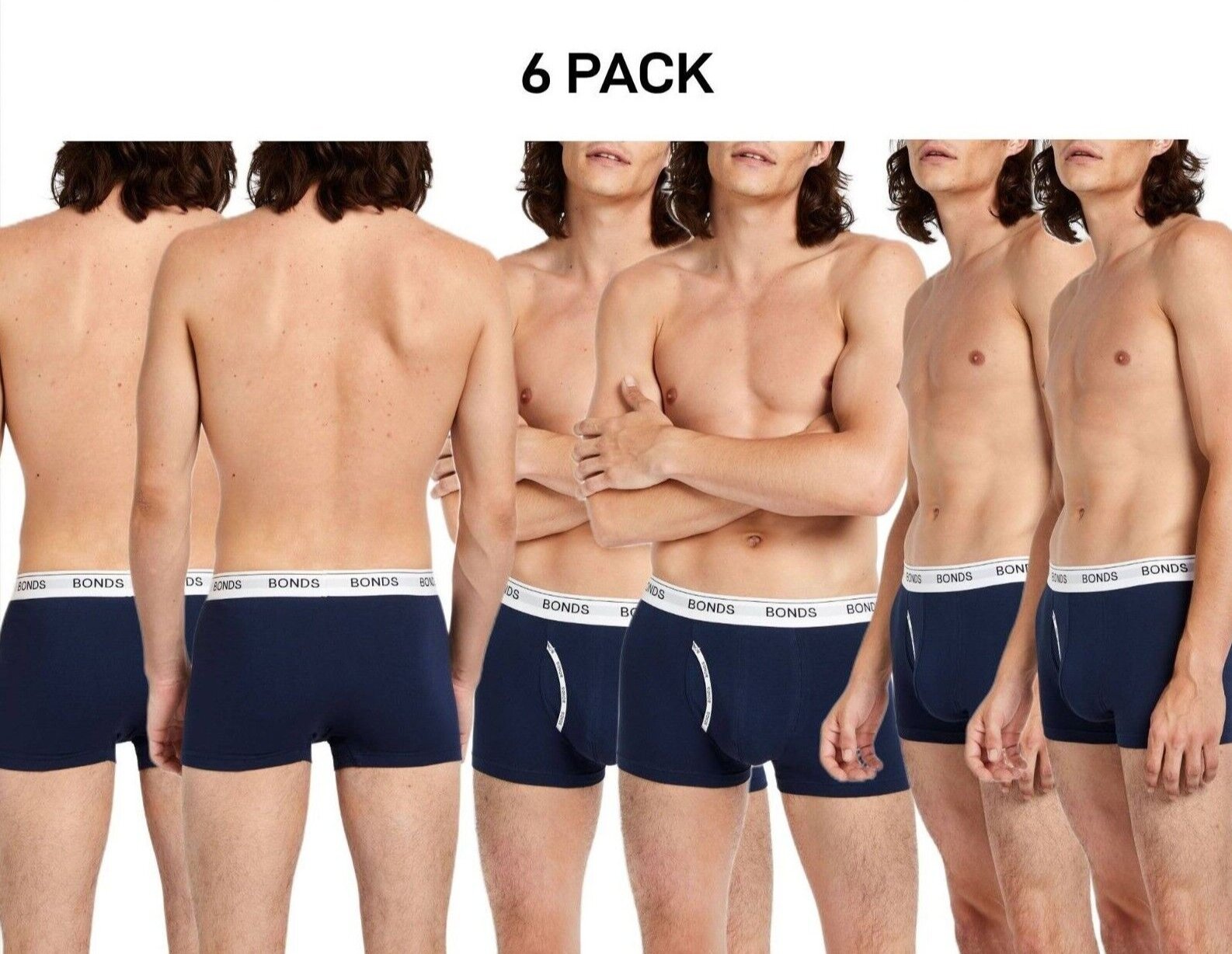 Bonds Mens Guyfront Trunk Stretchy Cotton Fabric Elastic Waistband 6 Pack MZVJ