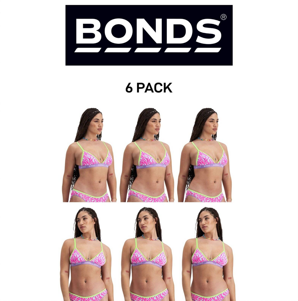 Bonds Womens Icons Triangle Comfy Confident Lightweight Support Bra  6 Pack YWN7