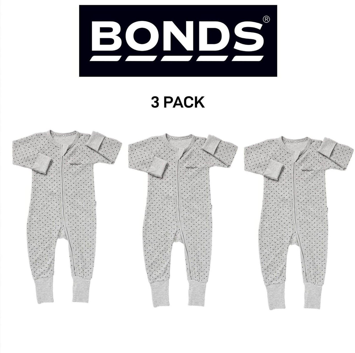 Bonds Baby Poodlette Zip Wondersuit Soft Cotton Warmth Terry Fabric 3 Pack BZJSM