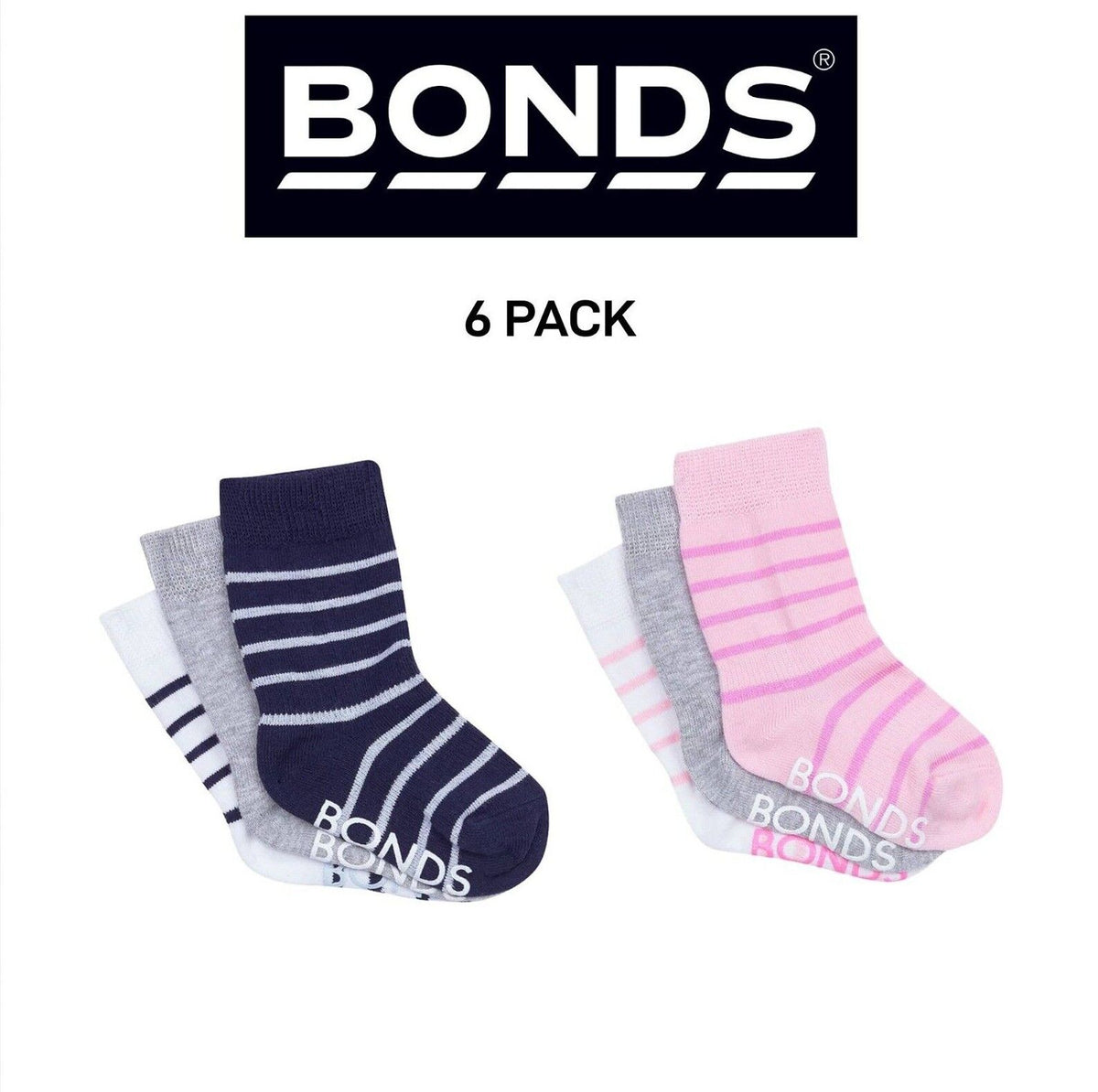 Bonds Baby Stay On Crew Socks with Grippy Soles Breathable Cotton 6 Pack RXQ33N