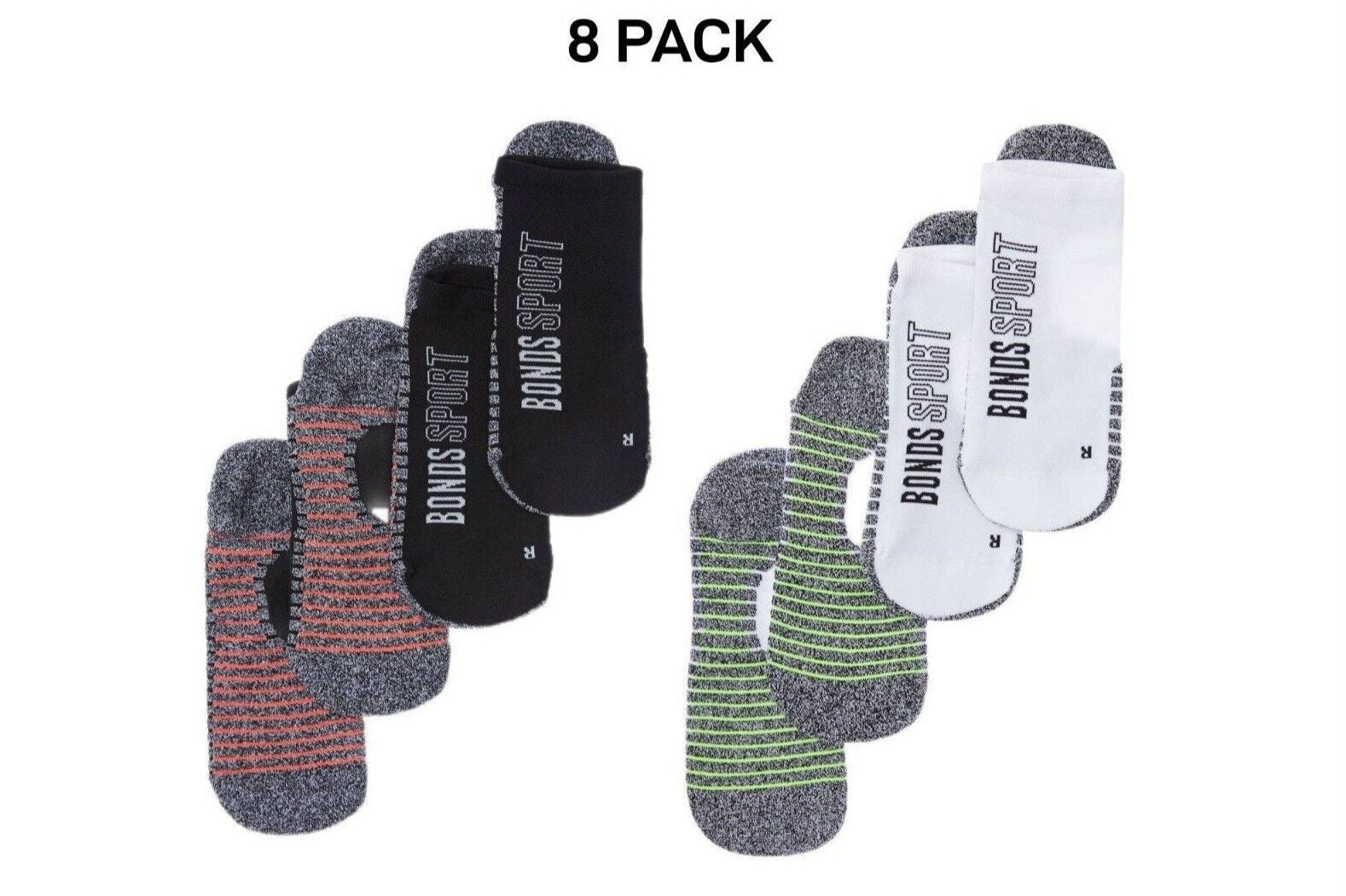 Bonds Mens Sport Tech No Show Sock Cushioned Shock-Absorbing Sole 8 Pack SYCK2N