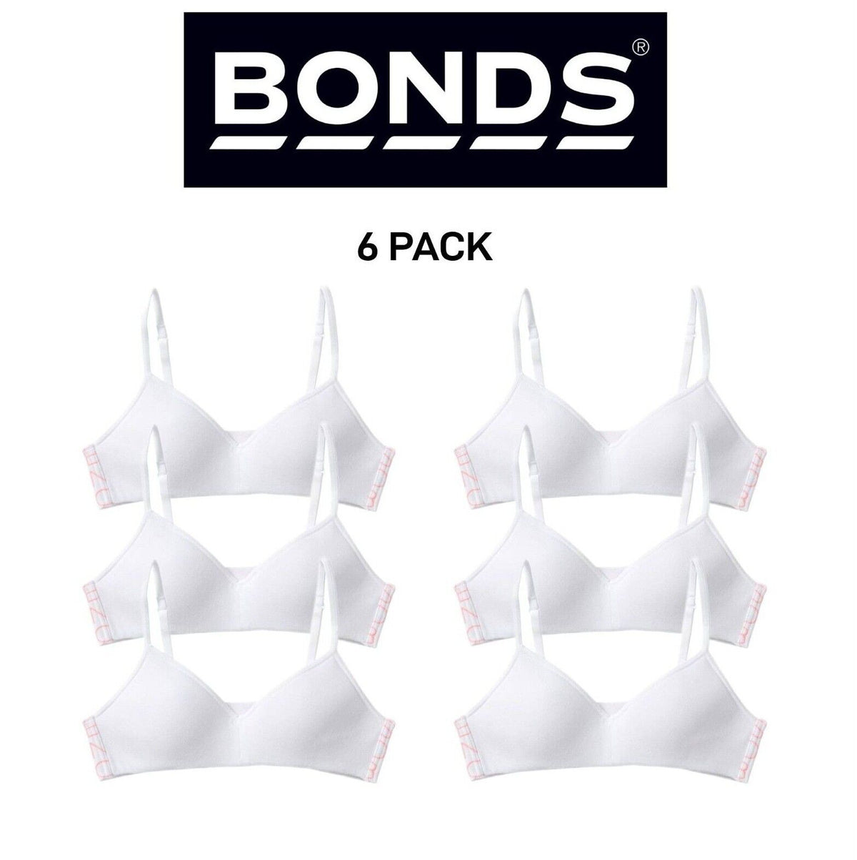 Bonds Girls Stretchies Contour Crop Extendable Elastic Straps Bra 6 Pack UZR31A