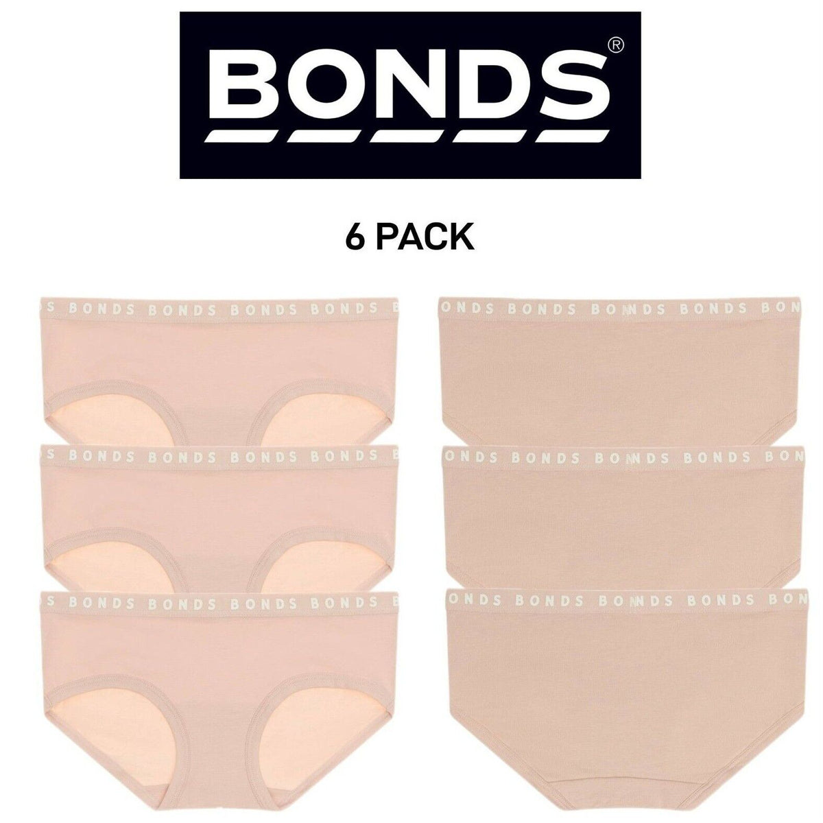 Bonds Womens Hipster Boyleg Soft Cotton Comfortable Stretch Brief 6 Pack WUVWA