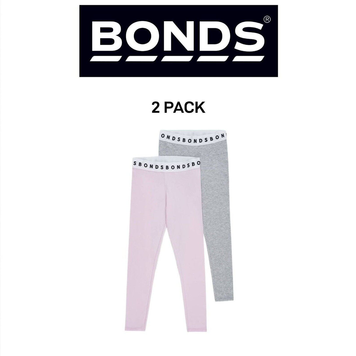 Bonds Girls Hipster Leggings Comfortable Elastic Stretchy Cotton 2 Pack KWE7K