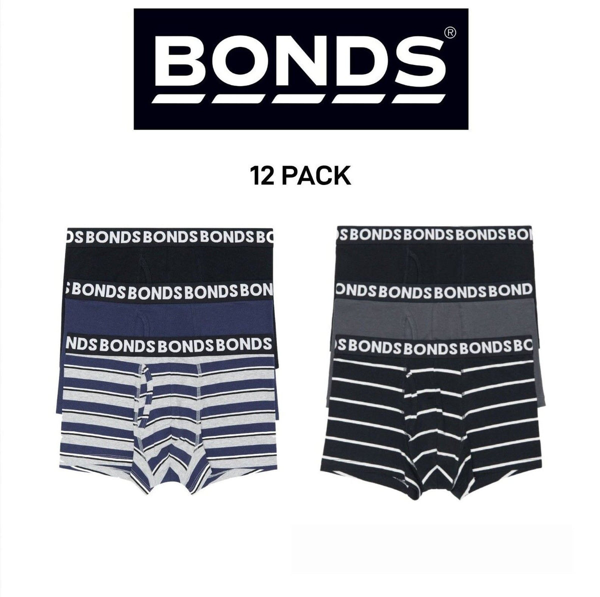 Bonds Mens Everyday Trunks Convenience Comfort & Value Underwear 12 Pack MWQ33A