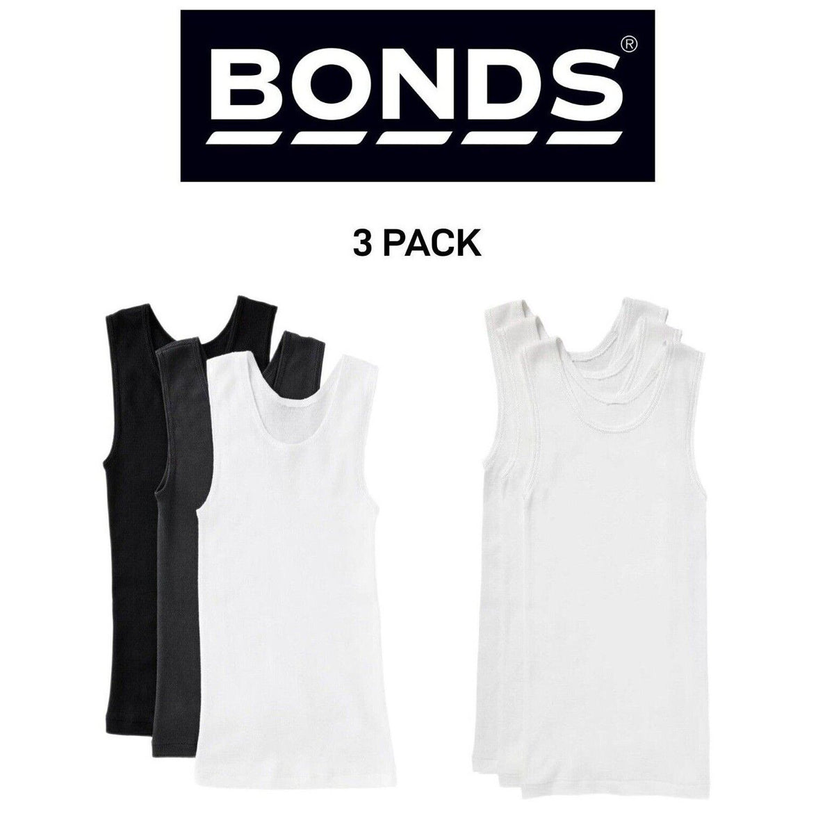 Bonds Boys New Chesty Vest Cotton Singlet Soft Comfort Cotton 3 Pack UYG33A