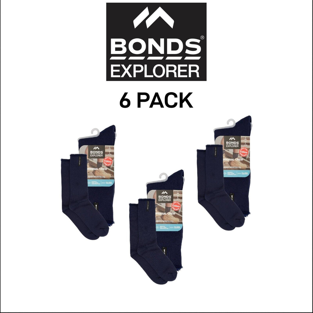 Bonds Explorer Original Comfortable Wool Blend 6 Pack Crew Sock S1139