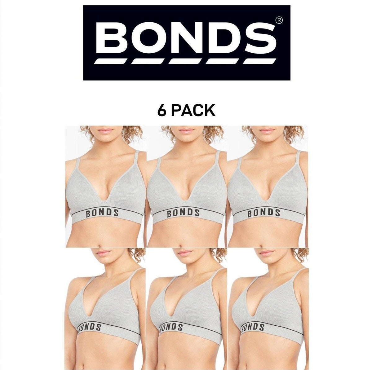 Bonds Womens Retro Rib Wirefree Tee Bra Comfortable & Stretchable 6 Pack YXF7Y