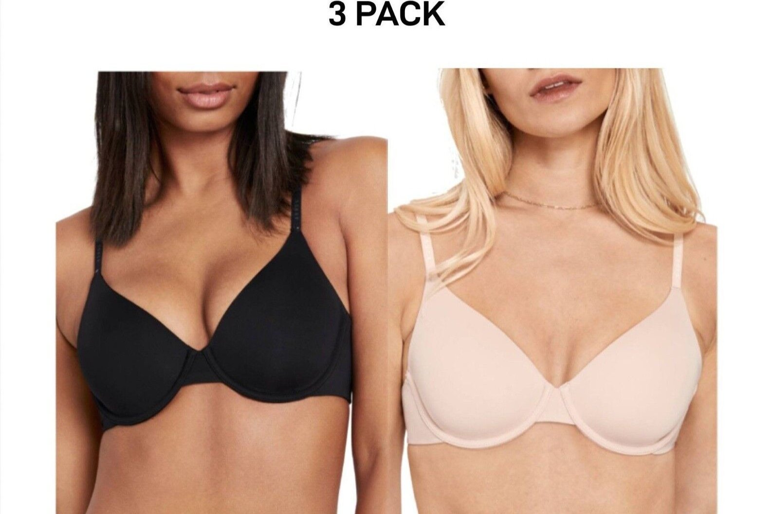 Bonds Womens Invisi Underwire T-Shirt Bra Comfy Flattering Neckline 3 Pack YXD9Y