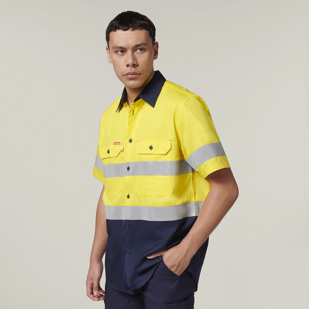 Hard Yakka Mens Short Sleeve HI Vis Reflective 2 Tone Taped Vented Shirt Y07754-Collins Clothing Co