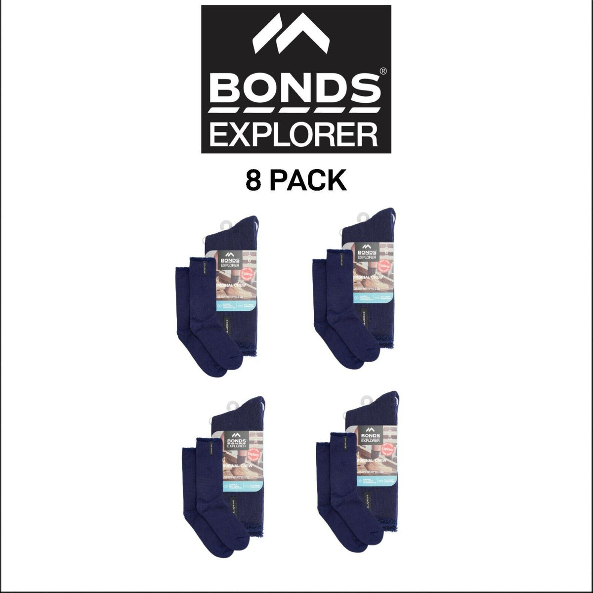 Bonds Explorer Original Breathable Comfortable Socks 8 Pack Ks S11392