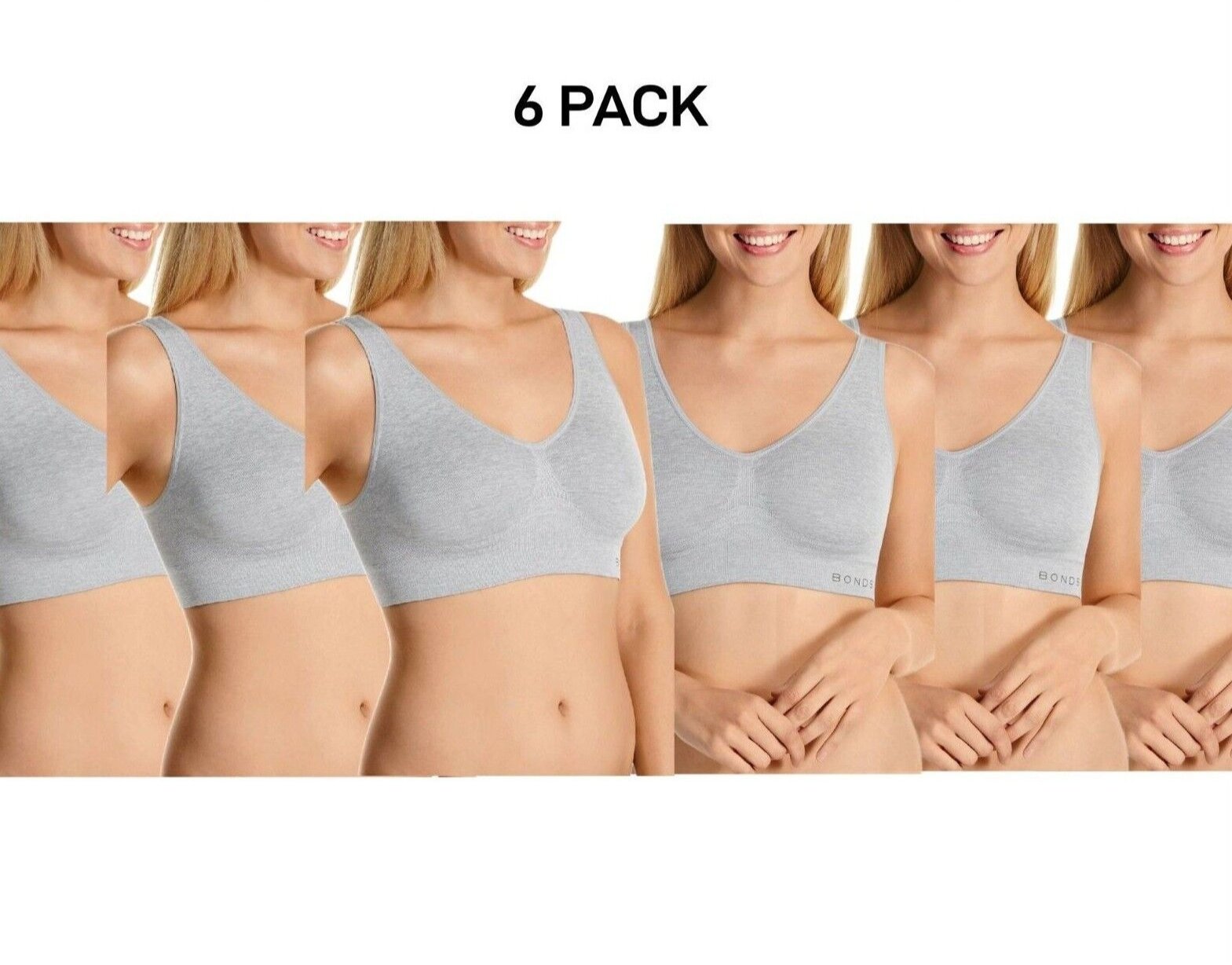Bonds Womens Comfy Crop Regular Super Soft Flexible Wirefree Bra 6 Pack WVLHY