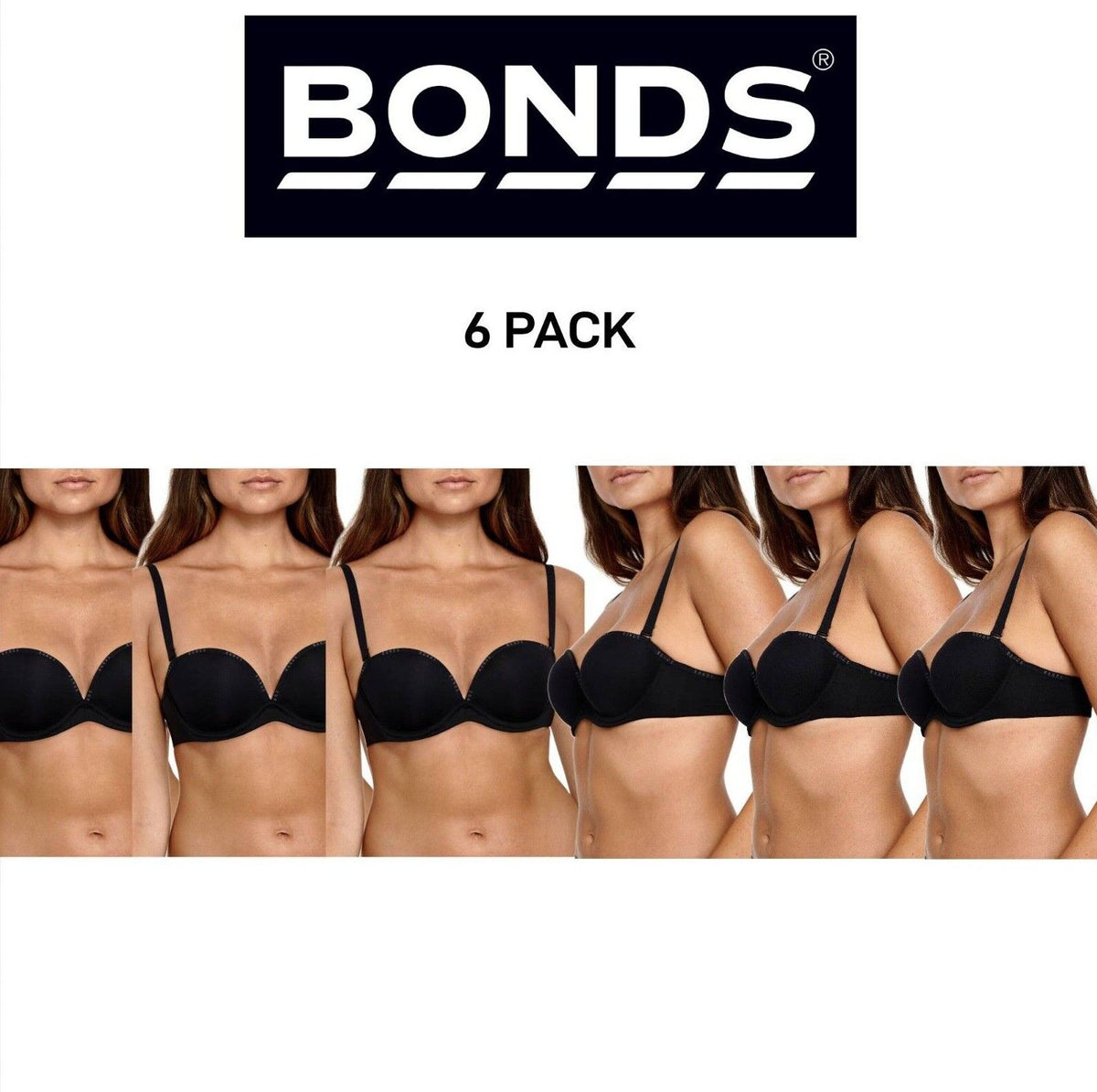 Bonds Womens Invisi Strapless Full Busted Bra Comfort Soft Silicon 6 Pack YXC3Y