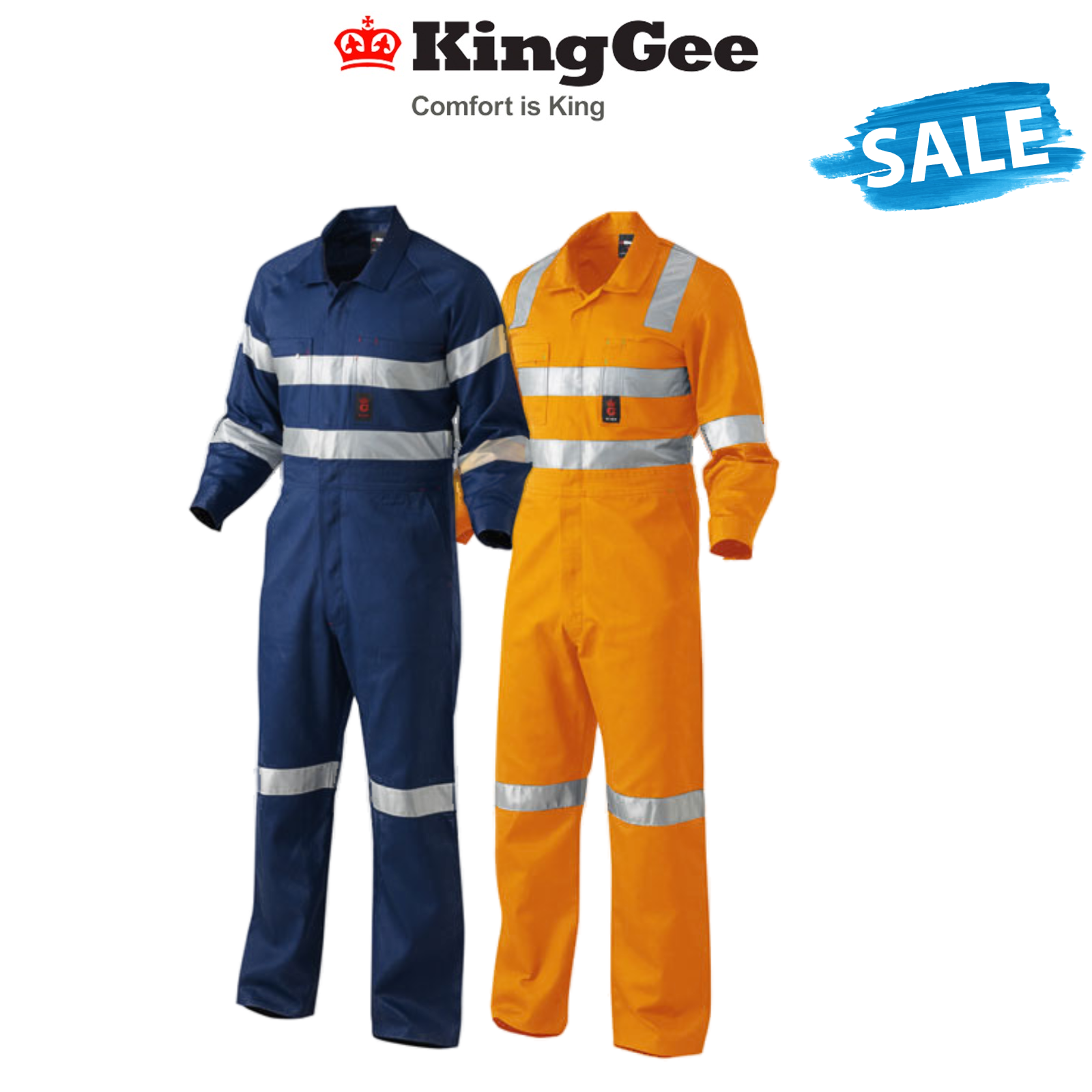 SALE KingGee Lightweight Cotton Drill Overalls Hi-Vis Taped Safety Work K51305