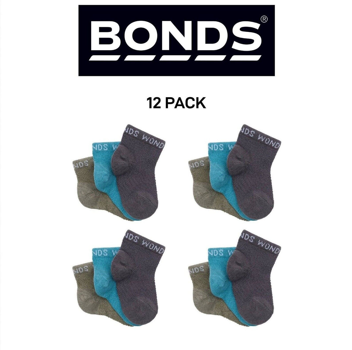 Bonds Baby Wondercool Low Cut Sock Breathable Soft Natural Cotton 12 Pack RXWN3N