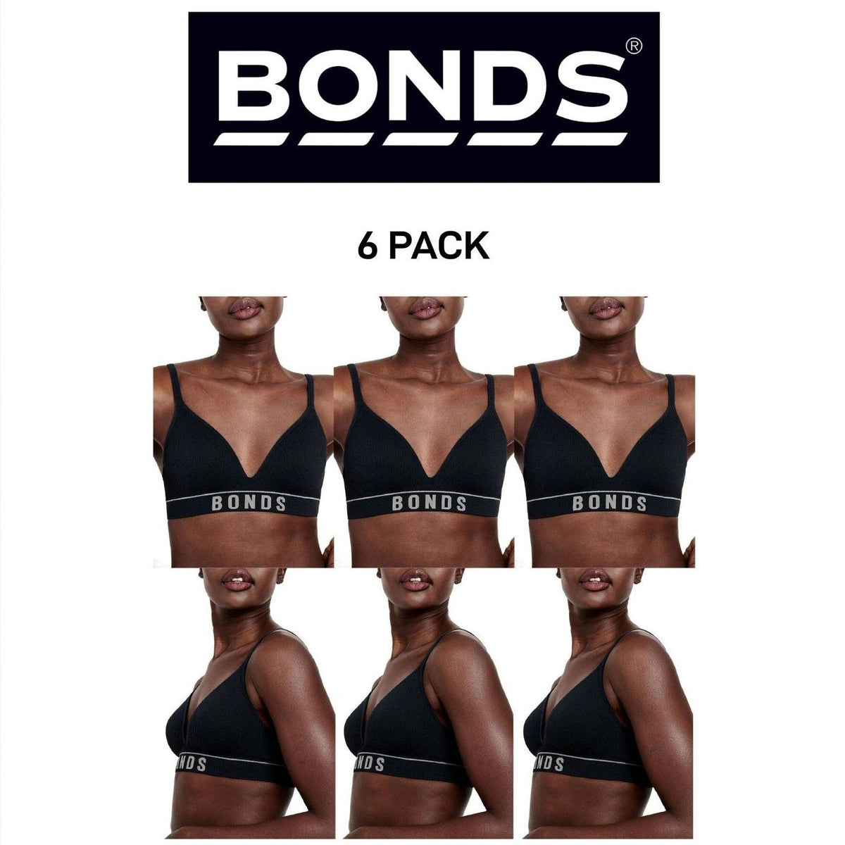 Bonds Womens Retro Rib Seamless Wirefree Tee Bra Contoured Shape 6 Pack WU8EW