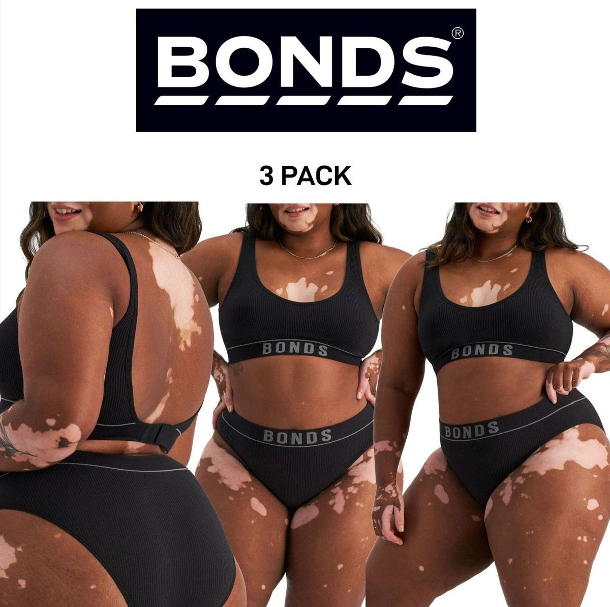 Bonds Womens Retro Rib Seamless Hi Bikini Hi Leg Smooth Stretchy 3 Pack WU8GT