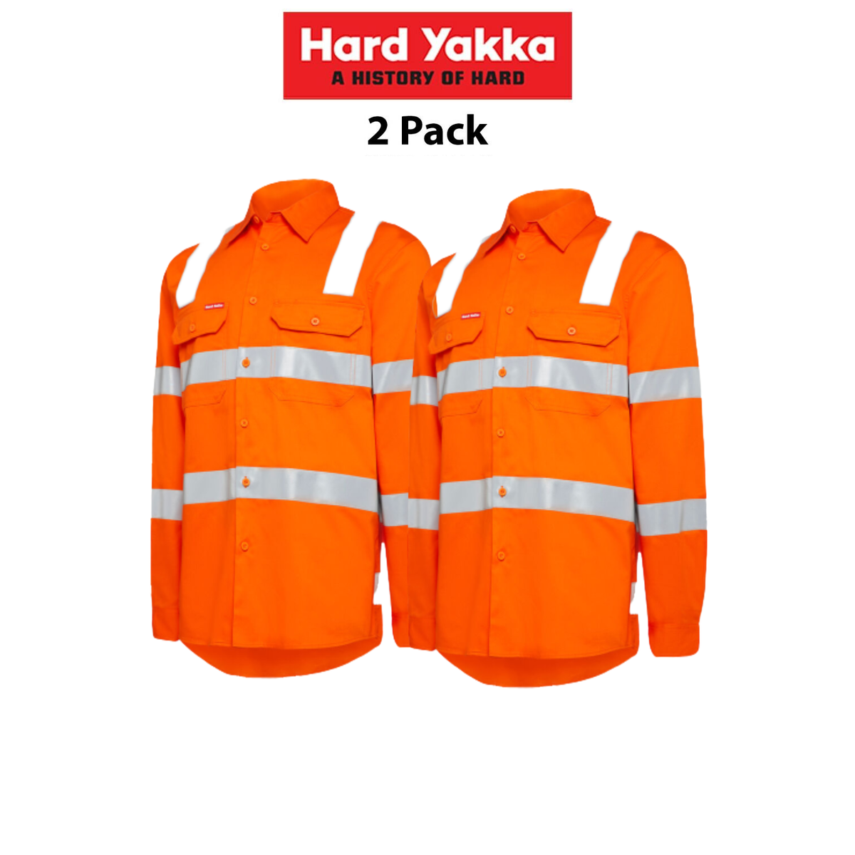 Hard Yakka 2 Pack Foundation Biomotion HiVis Taped Reflective Work Shirt Y08420