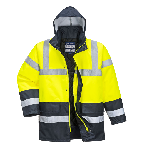 Portwest Hi-Vis Two Tone Traffic Jacket Waterproof Reflective Tape Work S466