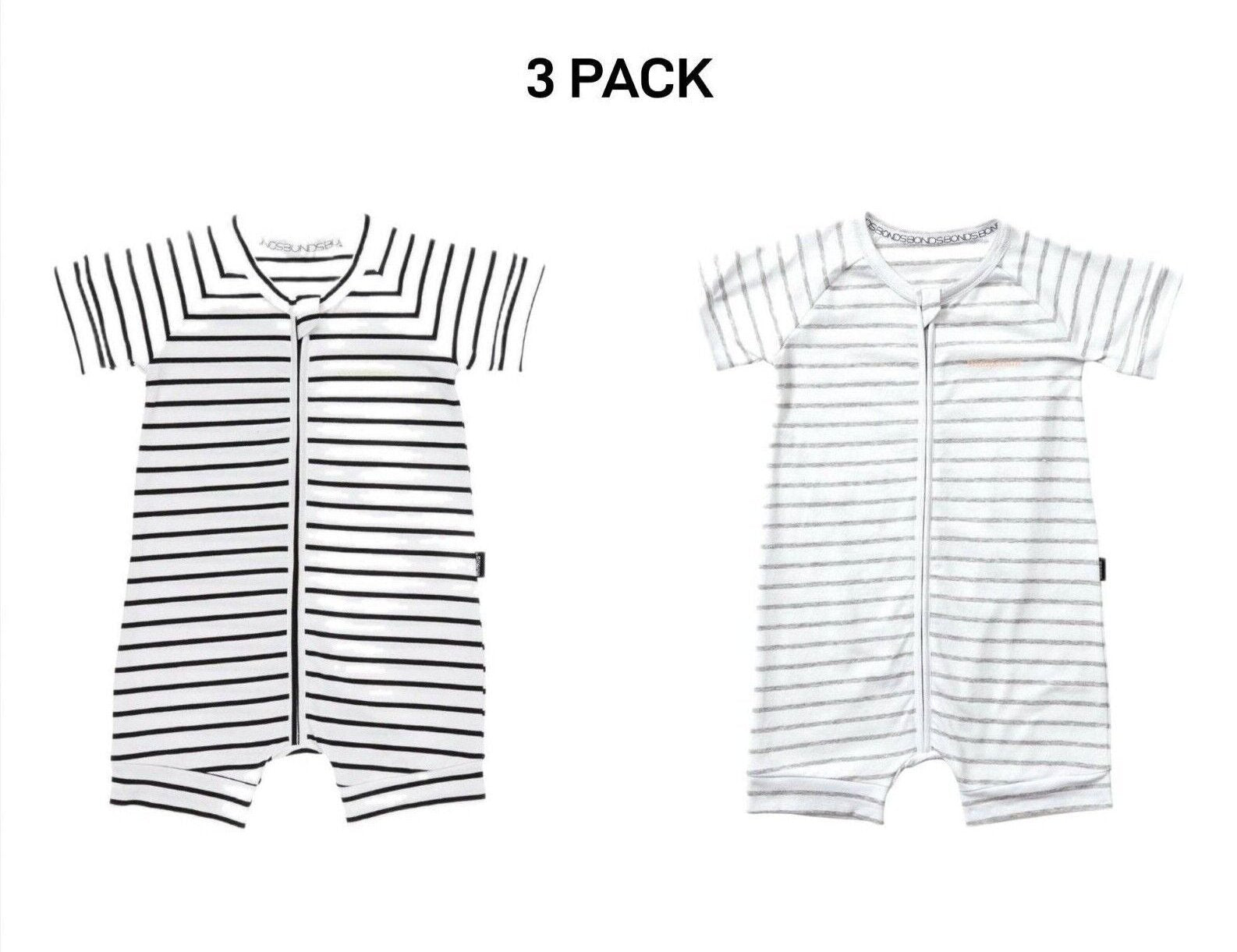 Bonds Baby Zip Romper Wondersuit Soft Cotton for Warmth Weather 3 Pack BXNMA