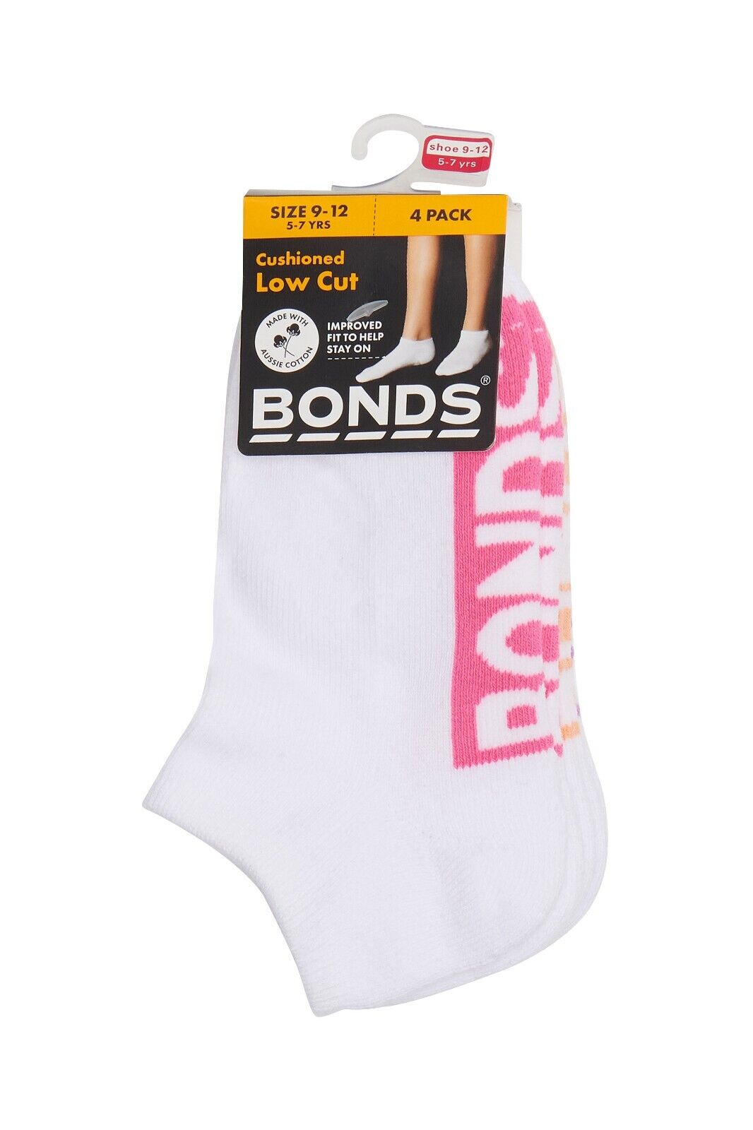 Bonds Kids Logo Light Low Cut Socks Comfy Lightweight Breathable 4 Pack RXU74W