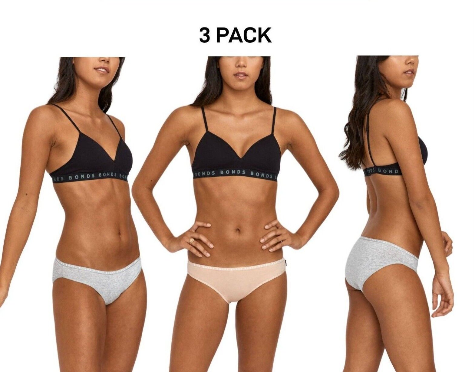 Bonds Womens Hipster Bikini Soft Cotton Low Rise Stretchy Waist 3 Pack WUFNA