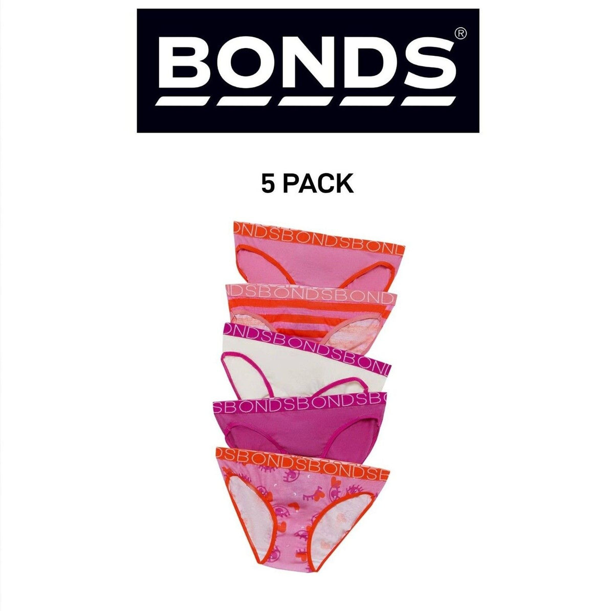 Bonds Girls Bikini Soft and Stretchy Perfect Everyday Coverage 5 Pack UWNV5A
