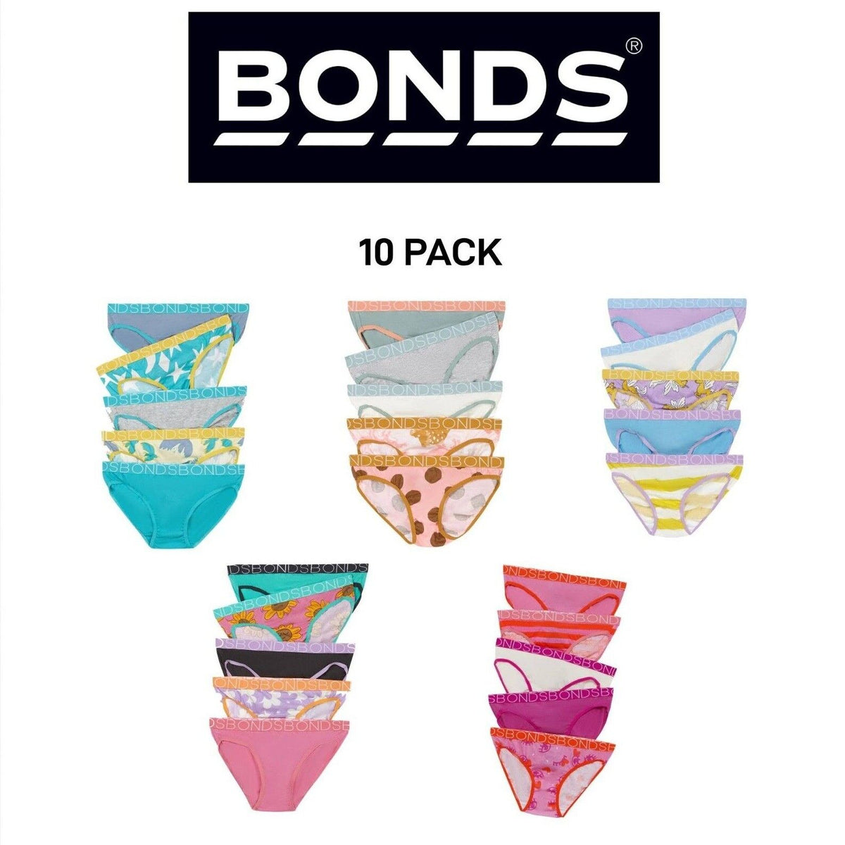 Bonds Girls Bikini Soft and Stretchy Perfect Everyday Coverage 10 Pack UWNV5A