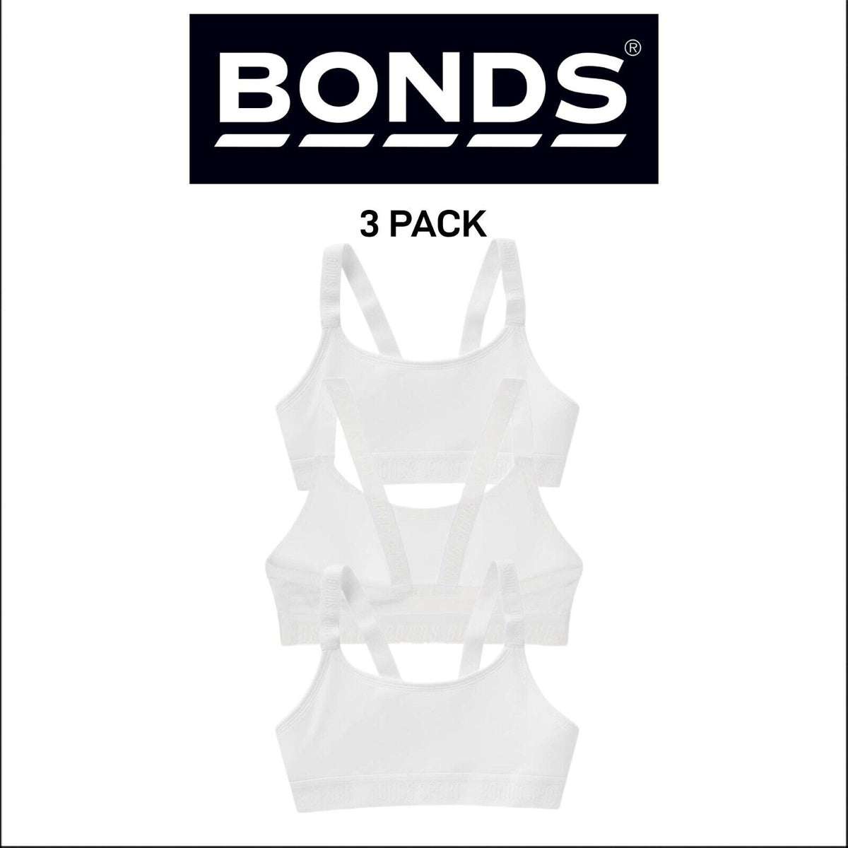 Bonds Girls Performance Stretchy Pullover Activewear Crop Top Bra 3 Pack UY6H1A