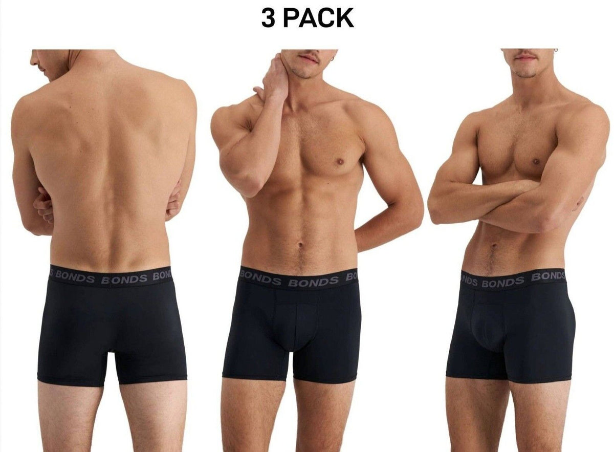 Bonds Mens Quickdry Trunk Wide Inner Leg Panel Moisture Wicking 3 Pack MWQL