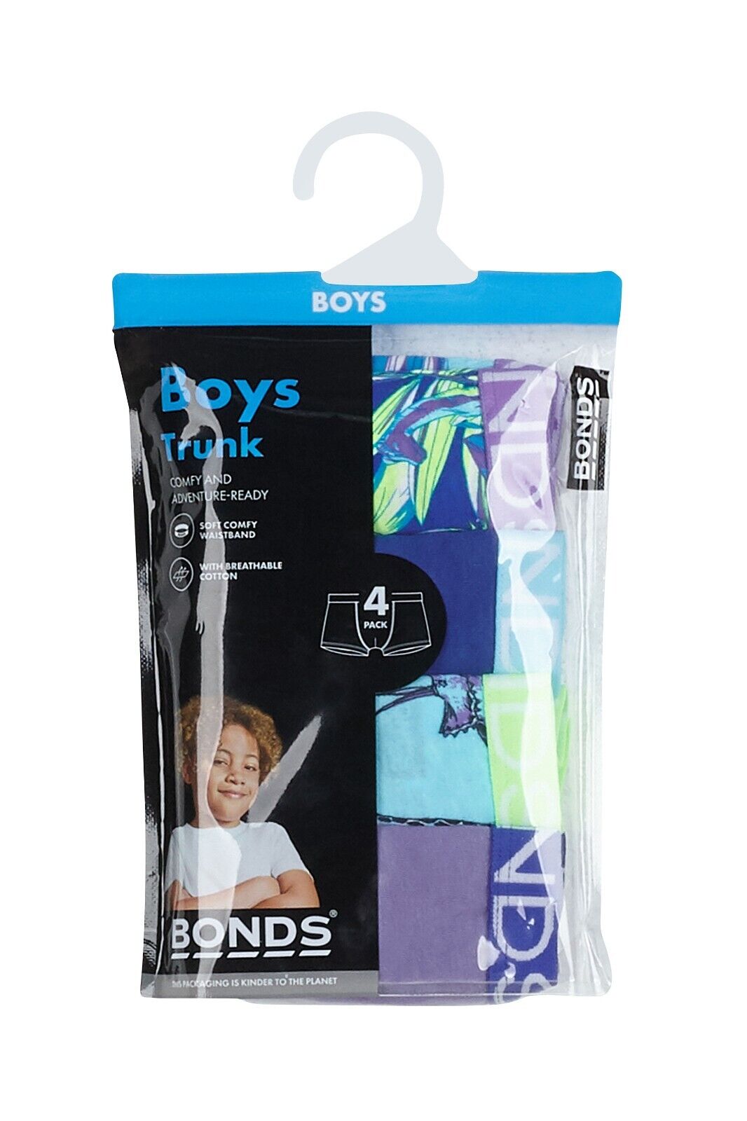 Bonds Boys Trunk Supportive Pouch with Comfy Coverage 4 Pack UWCF4A XS3