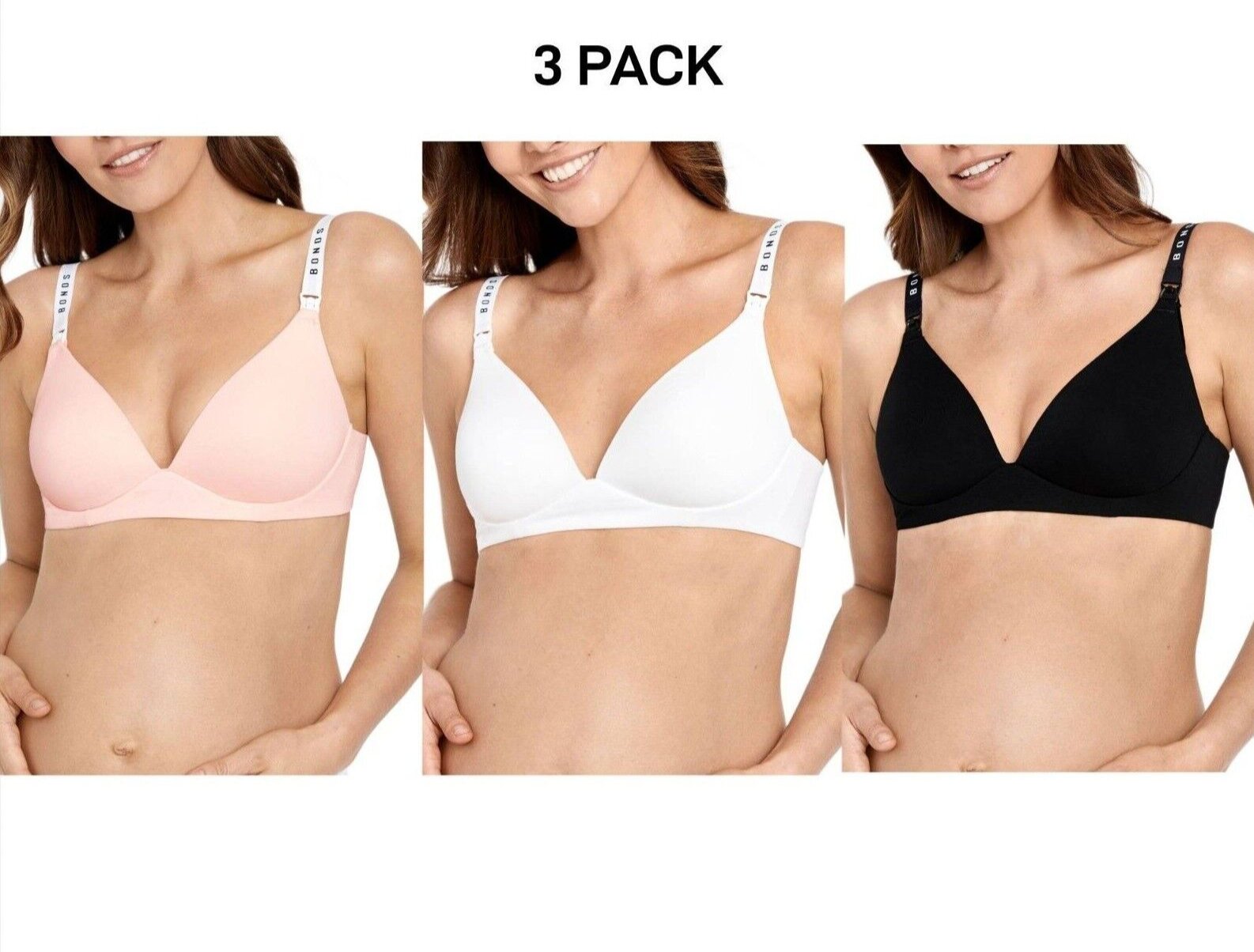 Bonds Womens Original Maternity Wirefree Contour Bra Comfy Coverage 3 Pack YXJ4Y