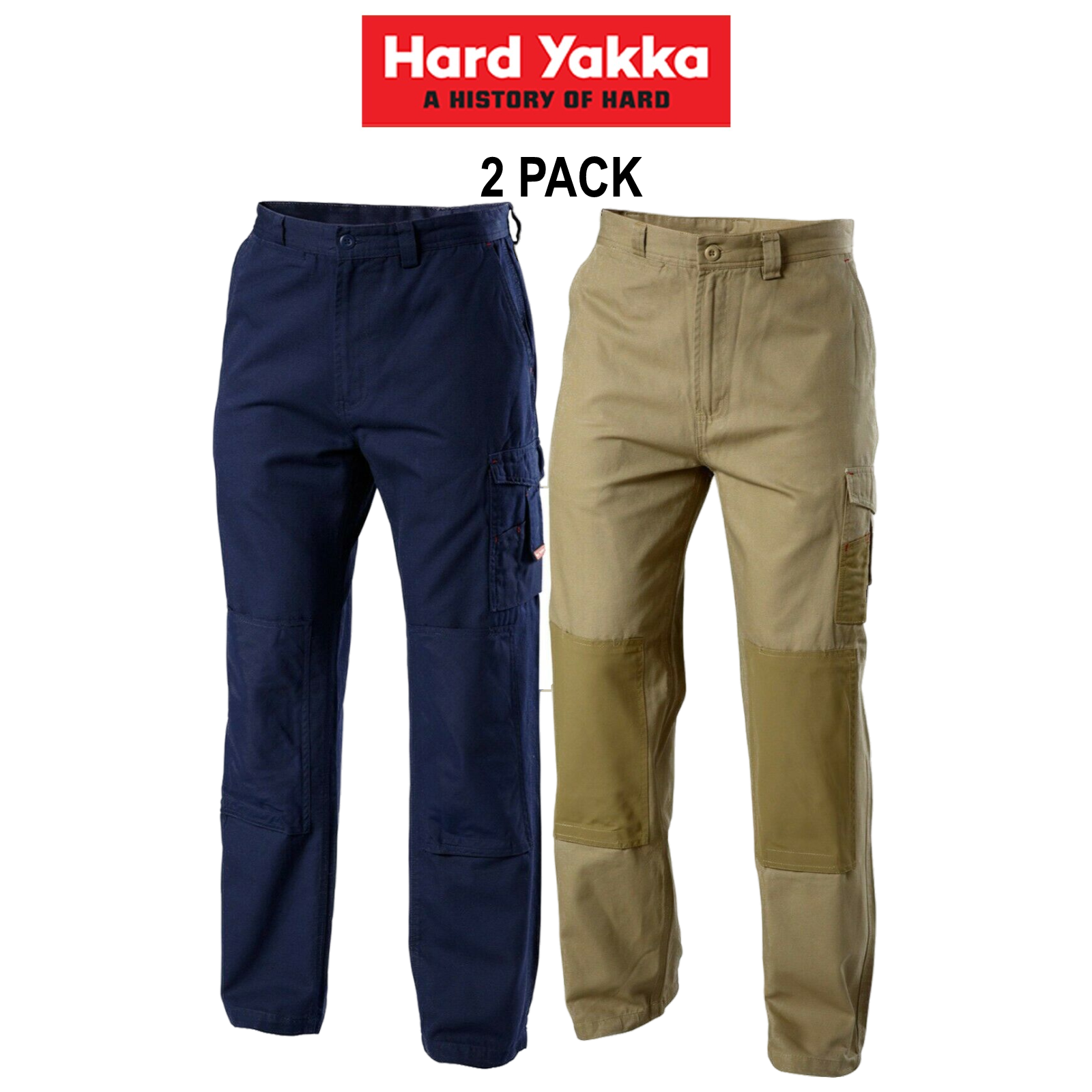 Hard Yakka 2 Pack Legends Light Weight Cotton Pant Tough Cordura Strength Y02906