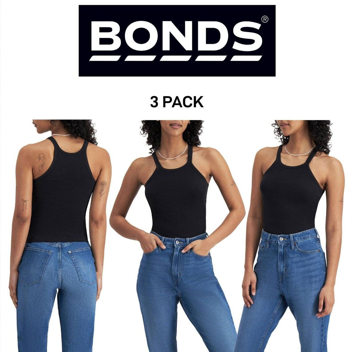 Bonds Womens Organic Chesty Singlet Flat-locked Side Seam Cotton Rib 3 Pack WTHY