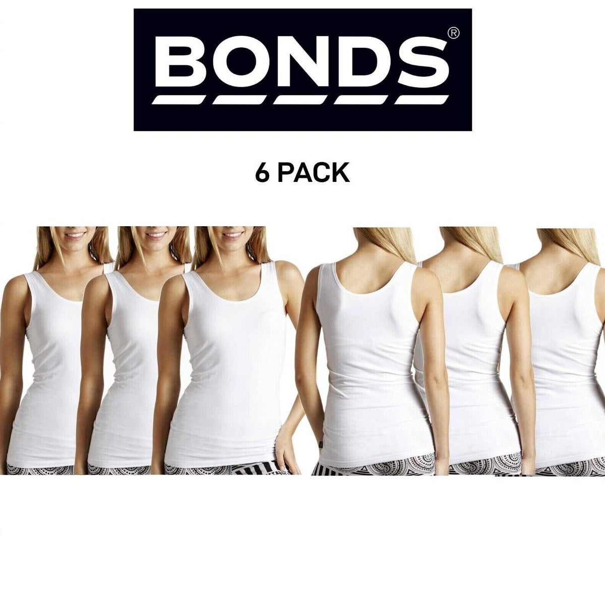 Bonds Womens Stretchy Chesty Tank Top Breathable Cotton Jersey 6 Pack WYEXY