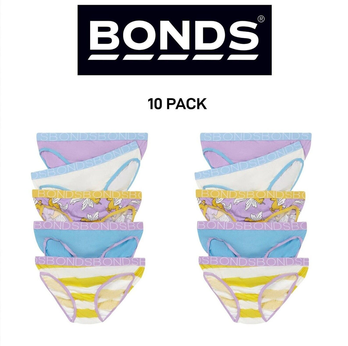 Bonds Girls Bikini Soft and Stretchy Perfect Everyday Coverage 10 Pack UWNV5A