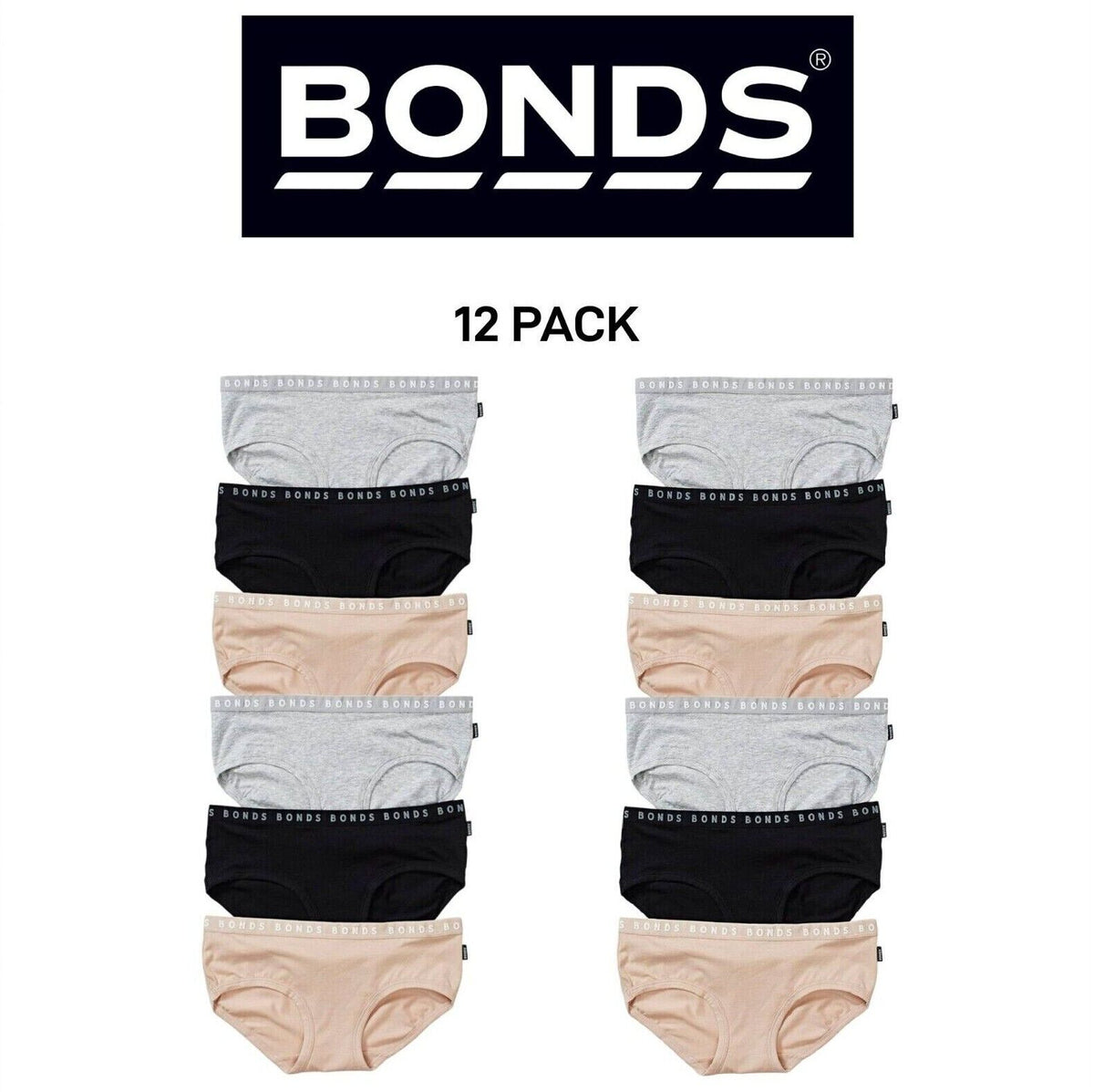 Bonds Womens Hipster Boyleg Soft Cotton Flattering Low Leg Line 12 Pack WUFMA