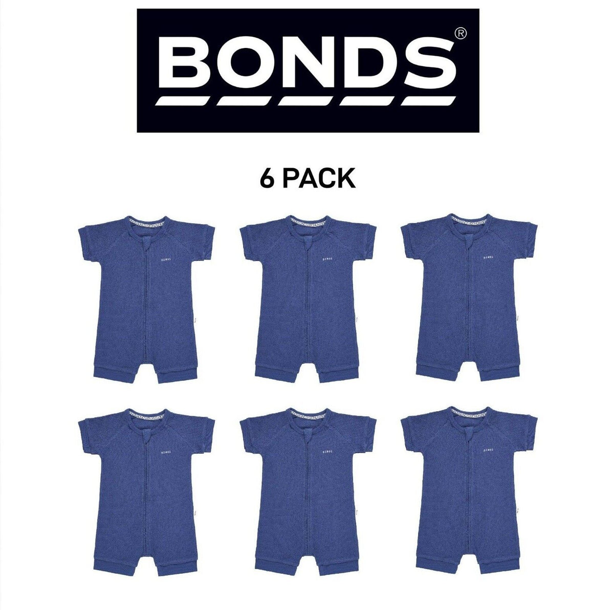 Bonds Baby Waffle Romper Soft Recycled Cotton Stretchy Fabric 6 Pack BWRNA